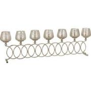 J-Line - Theelichthouder 8 Ringen Craquele Glas Nickel - 75x9x23cm