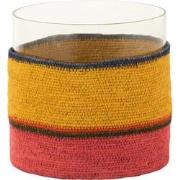 J-Line - Theelichthouder Rond+strepen Glass/zeegras Geel/roze - 20x20x...