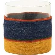 J-Line - Theelichthouder Rond+strepen Glass/zeegras Donker Blauw/geel ...
