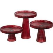 J-Line - Set Van 3 Taarthouder Nelly Glas Rood - 14.8x14.8x8cm