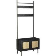 Furnilux Kapstok Ambon – Met Opbergkast & Haken – Zwart met Rattan – 7...