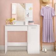 Kaptafel 90x38x138 cm in wit met spiegel, lade, 3 planken & kast ML-De...