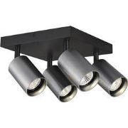 Tabore 4L vierkante opbouwspot GU10 (excl) zwart + geborsteld staal