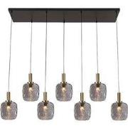 OKIRU Pendel Balk 7xE27 Zwart + 7x as grijs glas Ø150mm