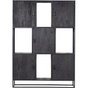 Wandkast 5-deurs - Zwart Mangohout - 150x40x210 - Jenny - Giga Meubel