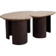 Salontafel Travertin Mangohout - 87x46x36cm - Set Van 2 - Suki