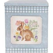 Clayre & Eef Blikken Bewaardoos  21x15x25 / 18x13x22 cm Blauw Roze Met...
