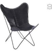 J-Line - Lounge Stoel Leder/metaal Zwart - 92x65x90cm