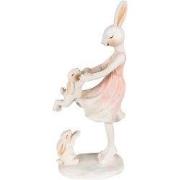 Clayre & Eef Beeld Konijn 9x6x22 cm Roze Beige Polyresin Woonaccessoir...