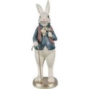 Clayre & Eef Beeld Konijn 32 cm Wit Blauw Polyresin Paasdecoratie