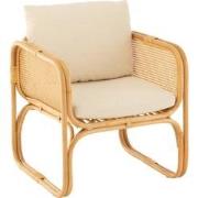 J-Line - Armstoel+kussen Rotan/textiel Naturel/wit - 66x67x66cm