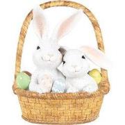 Clayre & Eef Decoratie Beeld Konijnen 17x13x20 cm Wit Bruin Kunststof