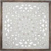 Clayre & Eef Wanddecoratie  95x4x95 cm Wit Hout Vierkant Bloemen Muurd...