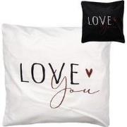 Clayre & Eef Kussenhoes 45x45 cm Zwart Wit Polyester LOVE