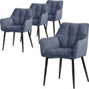 Eetkamerstoel set van 4 blauw in badstof met dikke gestoffeerde zittin...