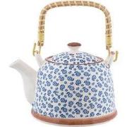 Clayre & Eef Theepot met Filter  700 ml Blauw Keramiek Rond Bloemen Th...