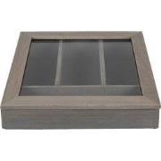 Clayre & Eef Bestekbak  30x30x8 cm Grijs Hout Glas Vierkant Bestekhoud...