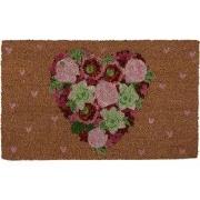 Clayre & Eef Deurmat 75x45 cm Bruin Kokosvezel PVC Bloemen Kokosmat