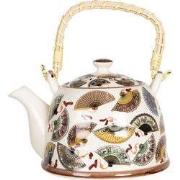 Clayre & Eef Theepot met Filter  800 ml Beige Blauw Porselein Rond Waa...