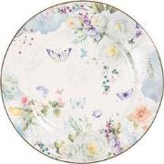 Clayre & Eef Ontbijtbord  Ø 19 cm Wit Blauw Porselein Rond Bloemen Bor...