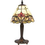 LumiLamp Tiffany Tafellamp  Ø 20x36 cm  Beige Rood Glas Bloemen Tiffan...