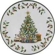 Clayre & Eef Onderbord  Ø 33 cm Groen Wit Kunststof Rond Kerstboom Kaa...