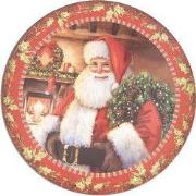 Clayre & Eef Onderbord  Ø 33 cm Rood Groen Kunststof Kerstman Kerstbor...