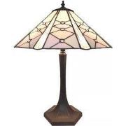 LumiLamp Tiffany Tafellamp  Ø 42x54 cm  Roze Wit Glas Zink Tiffany Bur...