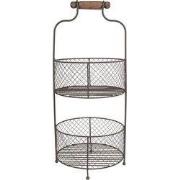 Clayre & Eef Mandenrek  Ø 25x59 cm Bruin Ijzer Rond Fruitschaal Etagèr...