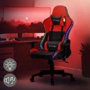 Gamingstoel met RGB-verlichting & Bluetooth-luidsprekers in zwart/rood...