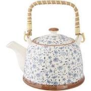 Clayre & Eef Theepot met Filter  700 ml Blauw Keramiek Rond Bloemen Th...
