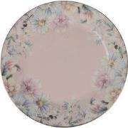 Clayre & Eef Ontbijtbord  Ø 18 cm Roze Porselein Bloemen Bord