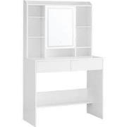 Coiffeuse 2 tiroirs, 7 niches et 1 miroir blanc - L90 cm