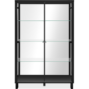 Vitrinekast met 2 glazen deuren en 6 zwarte glazen legplanken met spie...
