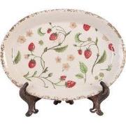 Clayre & Eef Onderbord  25x18x3 cm Beige Keramiek Ovaal Aardbeien