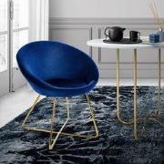 Eetkamerstoel met ronde rugleuning in blauw fluweel met goudkleurige m...
