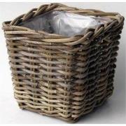 2 stuks - Bloembak Bak Rotan Antique Grey 21X21H19 cm