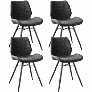 Set van 4 Eetkamerstoelen Beau Antraciet Chenille Stof - Zonder Armleu...