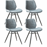Set van 4 Eetkamerstoelen Beau Blauw Chenille Stof - Zonder Armleuning...