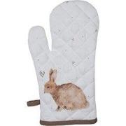 Clayre & Eef Ovenwant  18x30 cm Wit Bruin Katoen Konijn
