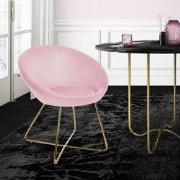 Eetkamerstoel met ronde rugleuning roze fluweel met goudkleurige metal...