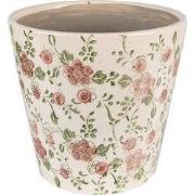 Clayre & Eef Bloempot  Ø 12x10 cm Roze Beige Keramiek Bloemen Bloempot...
