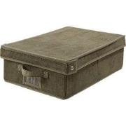 Opbergdoos met deksel van ribfluweel in kaki - L31,5 cm