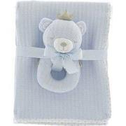 Unique Living - Blanket+rattle Baby Bear 100x75cm Blue