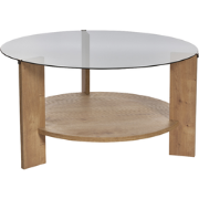 Salontafel met 2 bladen, waarvan één van gerookt gehard glas Ø75 cm - ...