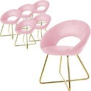 Set van 6 eetkamerstoelen met ronde open rugleuning roze fluweel met g...