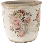 Clayre & Eef Bloempot  Ø 14x13 cm Roze Beige Keramiek Rond Bloemen Blo...