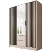 Meubella - Kledingkast Nairobi - Beige - Zwart - 155 cm - met spiegel