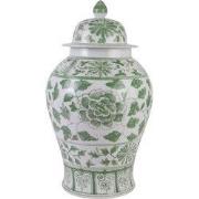 Fine Asianliving Chinese Gemberpot Porselein Groen Wit Bloemenmotief