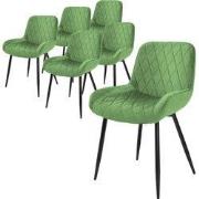 Set van 3 eetkamerstoelen met rugleuning & armleuning salie fluwelen b...